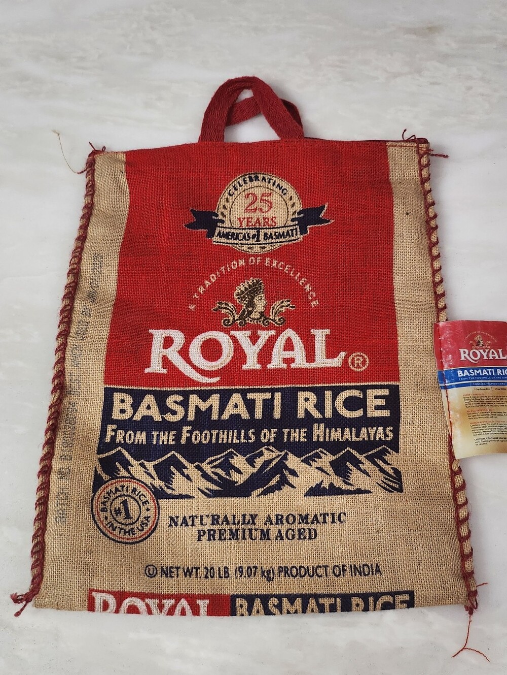Upcycled Royal Rice Burlap Tote